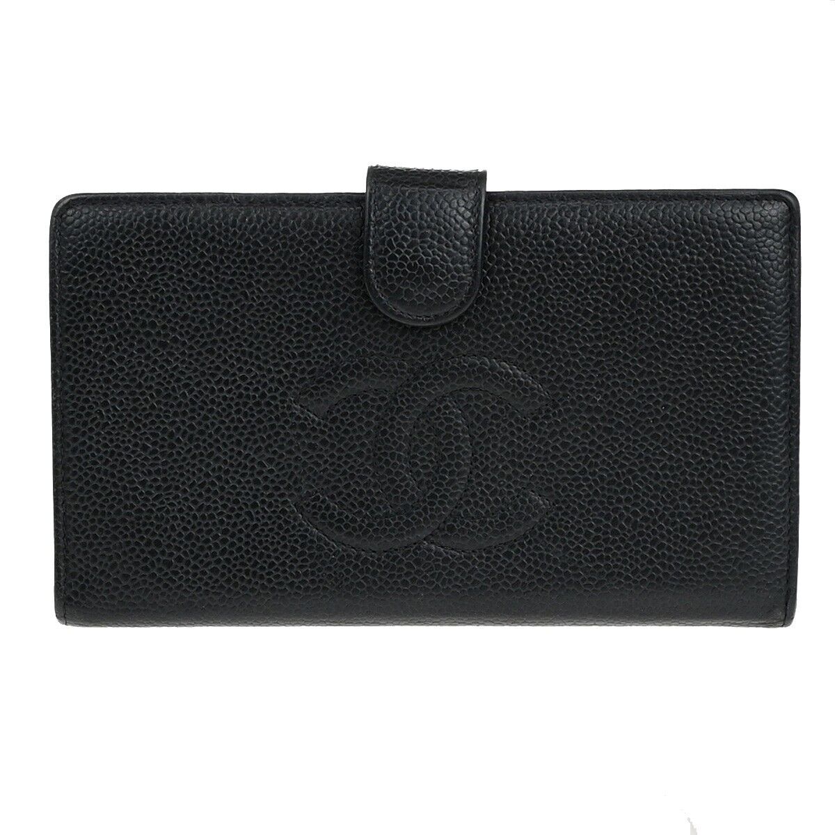 CHANEL CC LOGO Long Bifold Wallet Grained Calfskin Leather Black France 16RK701