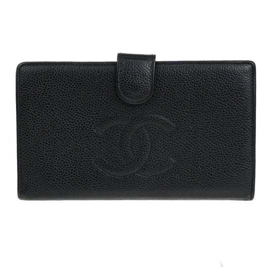 CHANEL CC LOGO Long Bifold Wallet Grained Calfskin Leather Black France 16RK701