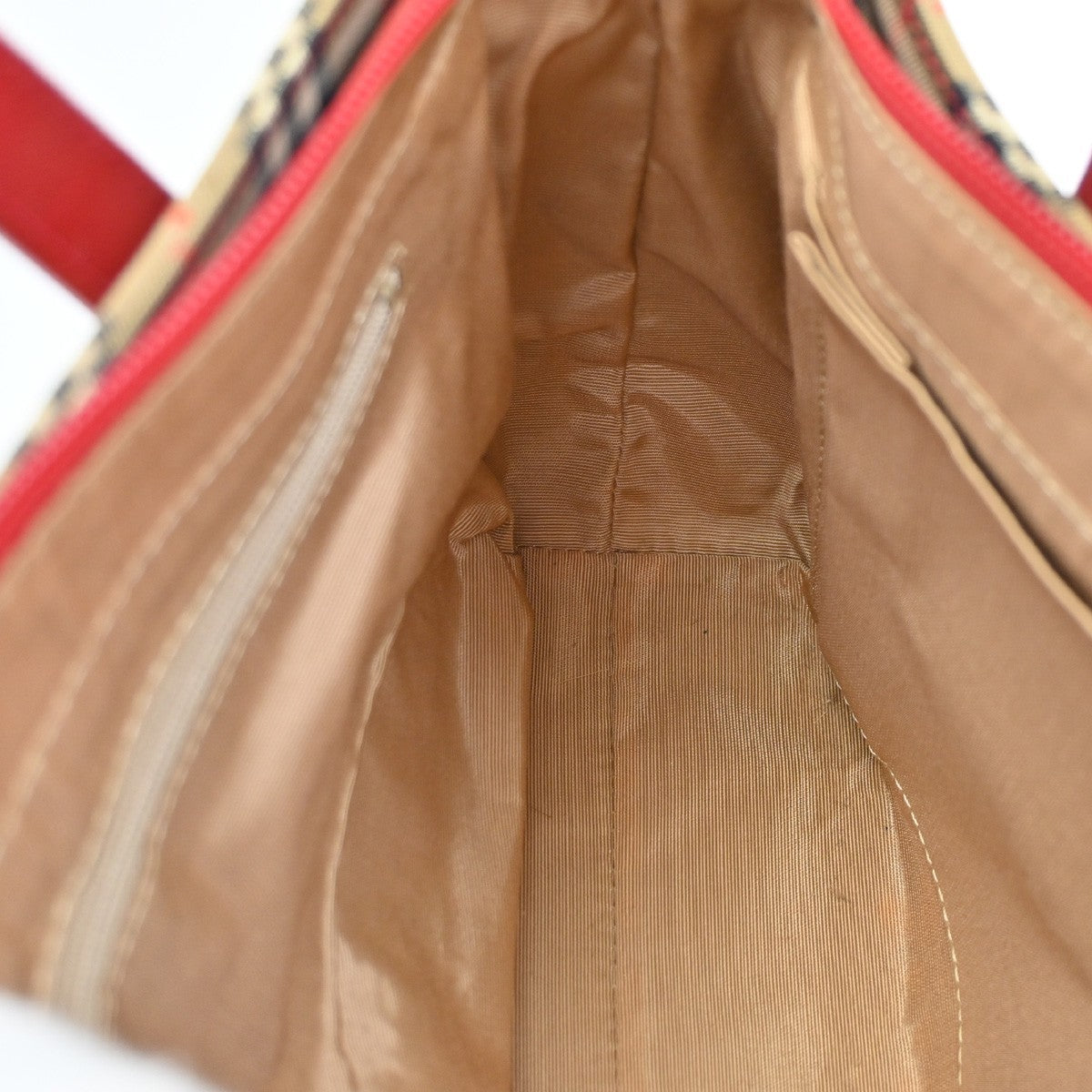 Burberrys Logo Nova Check Tote Handbag Canvas Leather Red Brown GHW  62DA319