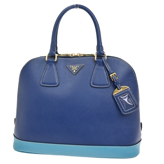 PRADA MILANO Logo Lux Hand Bag Saffiano Leather Blue GHW Italy 99RF795