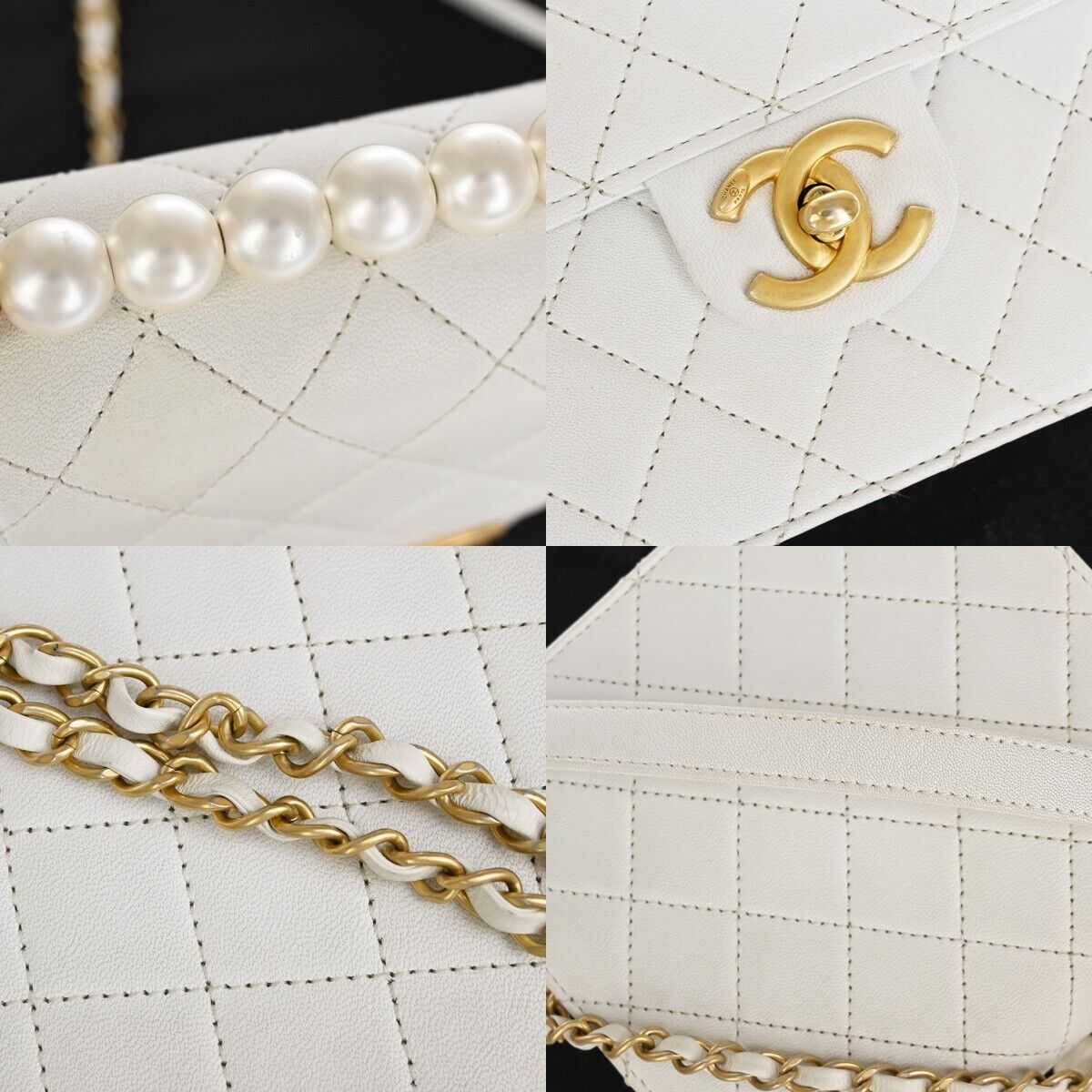 CHANEL CC Mini Matelasse Imitation Pearl Chain Shoulder Bag Leather WE 870RJ439