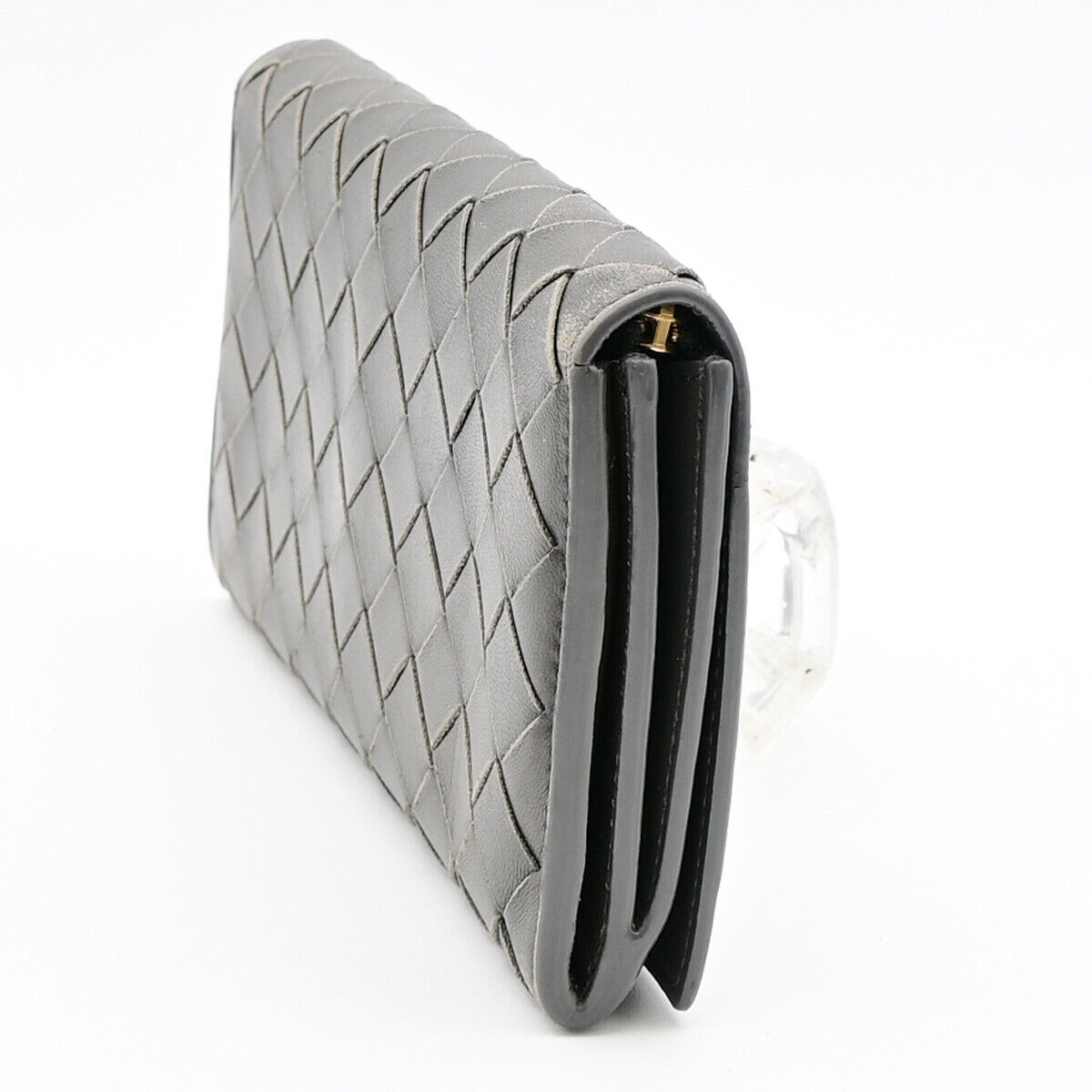 BOTTEGA VENETA Logo Intrecciato Long Bifold Wallet Purse Leather Gray 02YE808