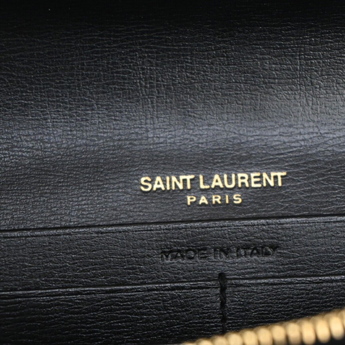 SAINT LAURENT Logo Long Bifold Wallet Purse Leather Black Gold Italy 68YD902