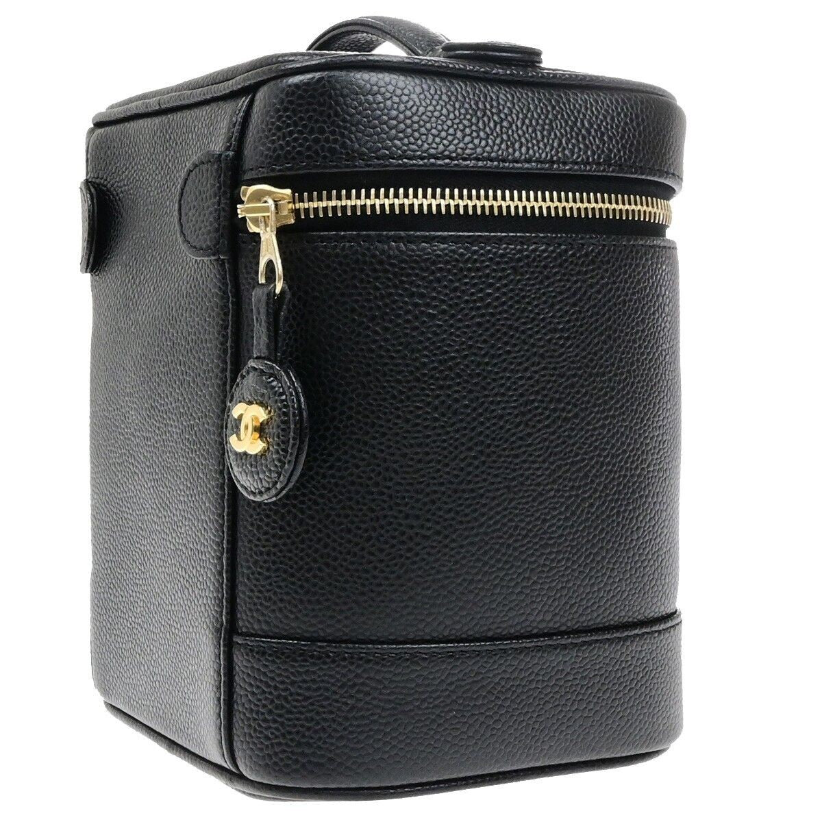 CHANEL CC Vanity Cosmetic Hand Bag Grained Calfskin Leather Black GHW 666RK912