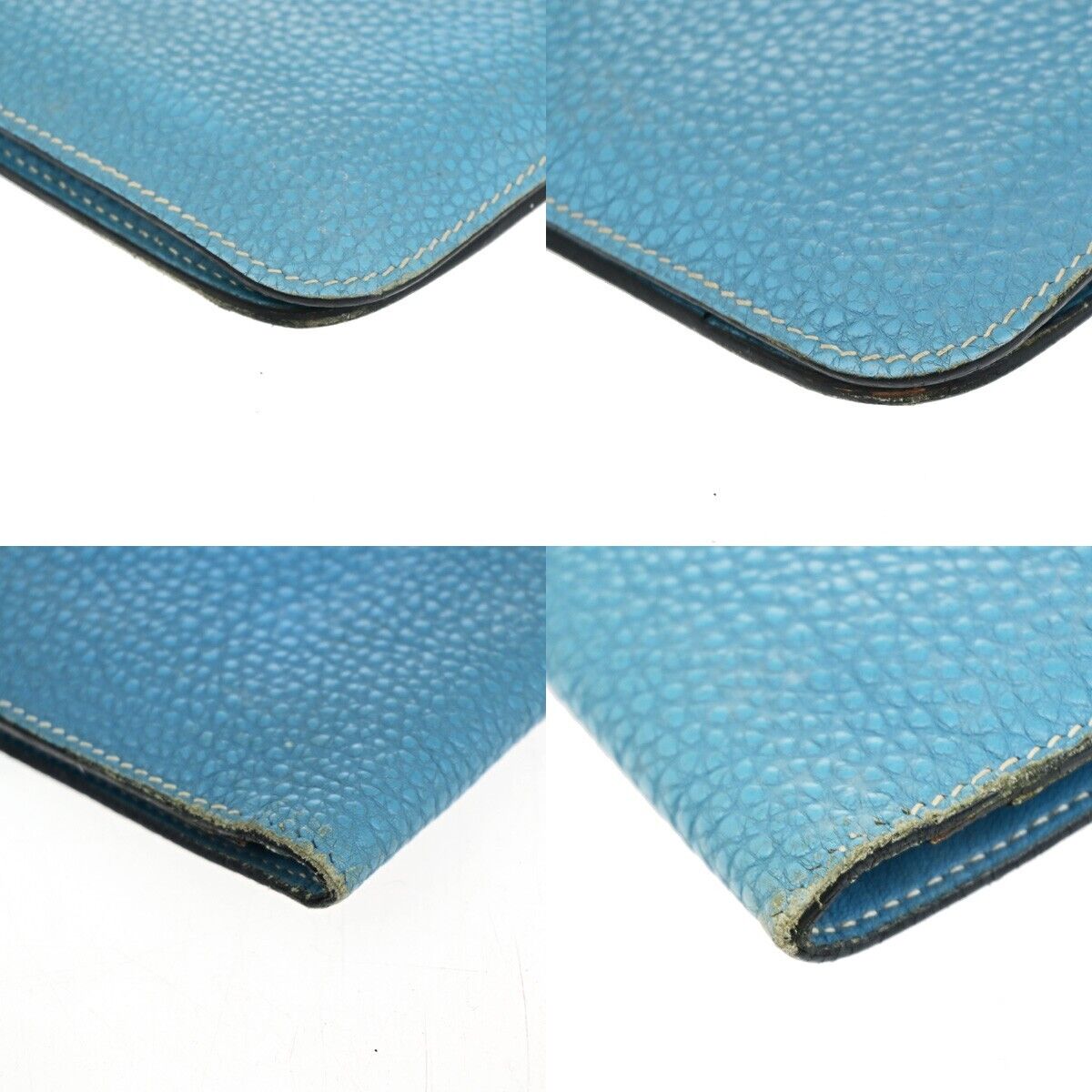 HERMES Dogon GM Coin Case Bicolor Bifold Wallet Togo Leather Bleu Jean 32KA284