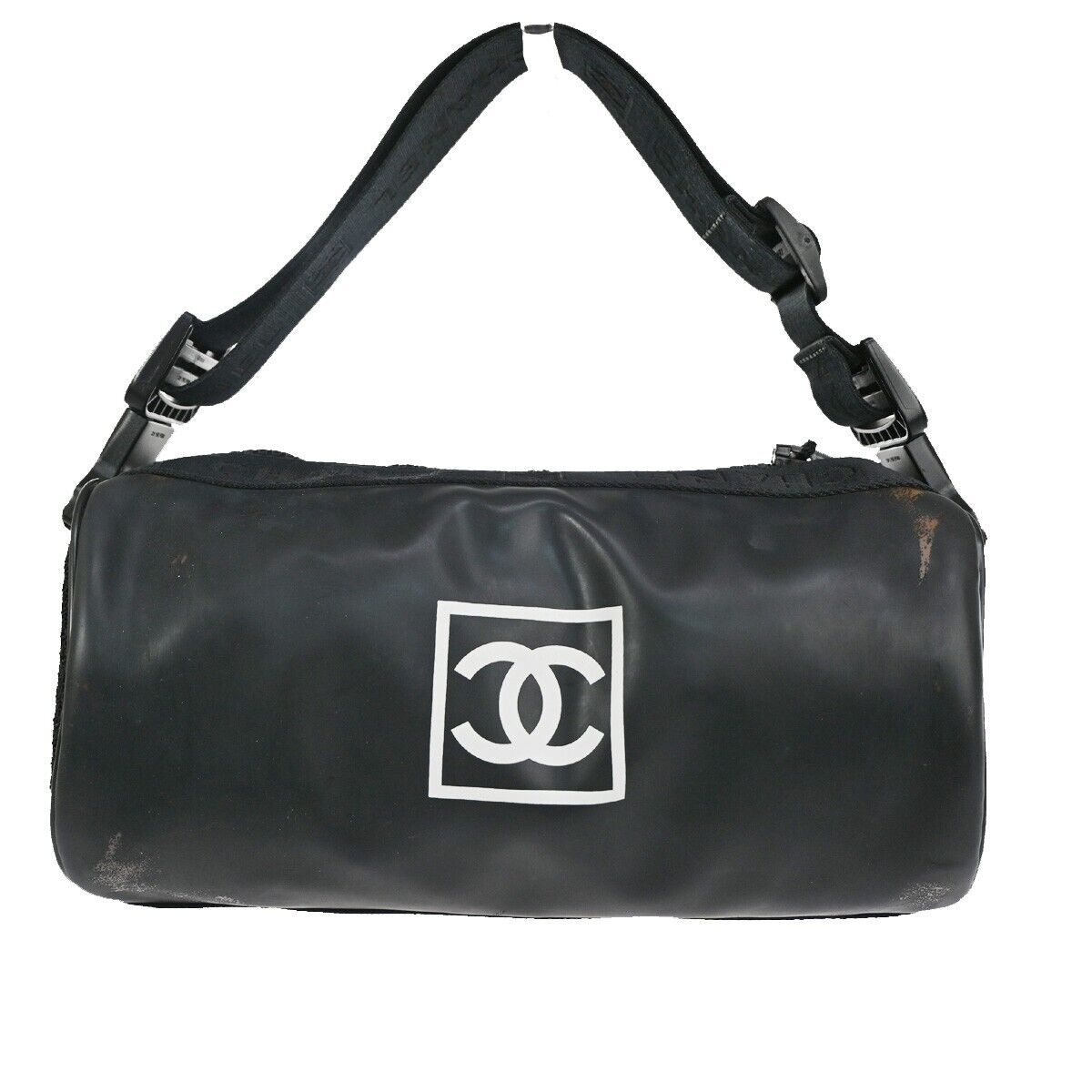 CHANEL Sport CC Logo Shoulder Bag Rubber Canvas Black Made In Italy 87YD140
