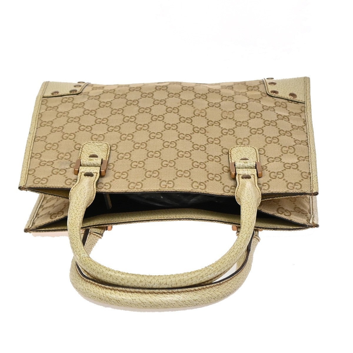 GUCCI Logo GG Pattern Shoulder Tote Bag Canvas Leather Brown Beige 87ZA287