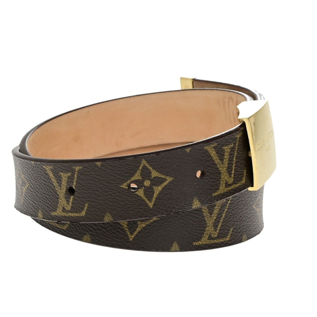 LOUIS VUITTON Logo Ceinture Carre Belt Monogram Leather Brown GHW Spain 33YF315