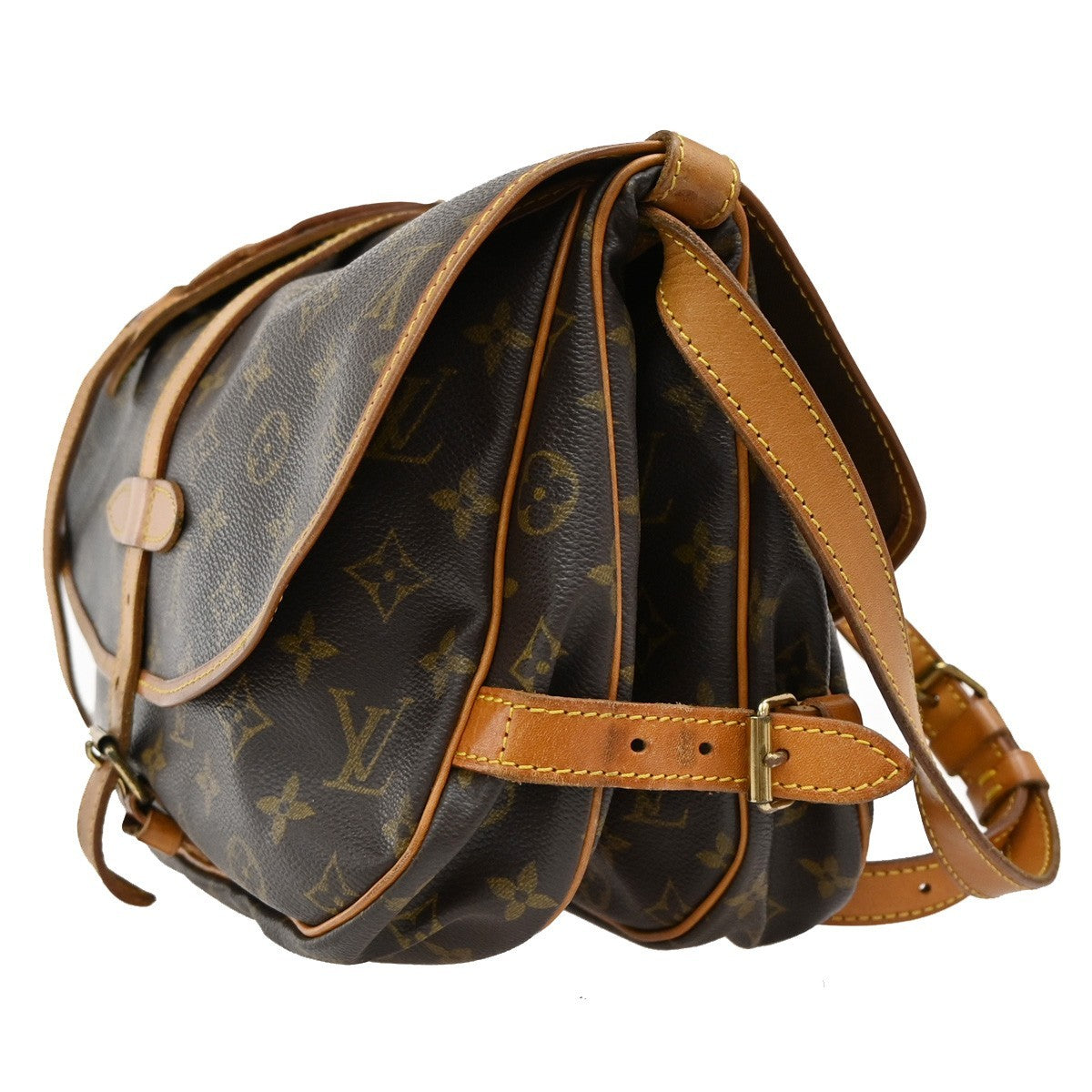 LOUIS VUITTON Logo Saumur 30 Shoulder Bag Monogram Leather Brown 73TA035