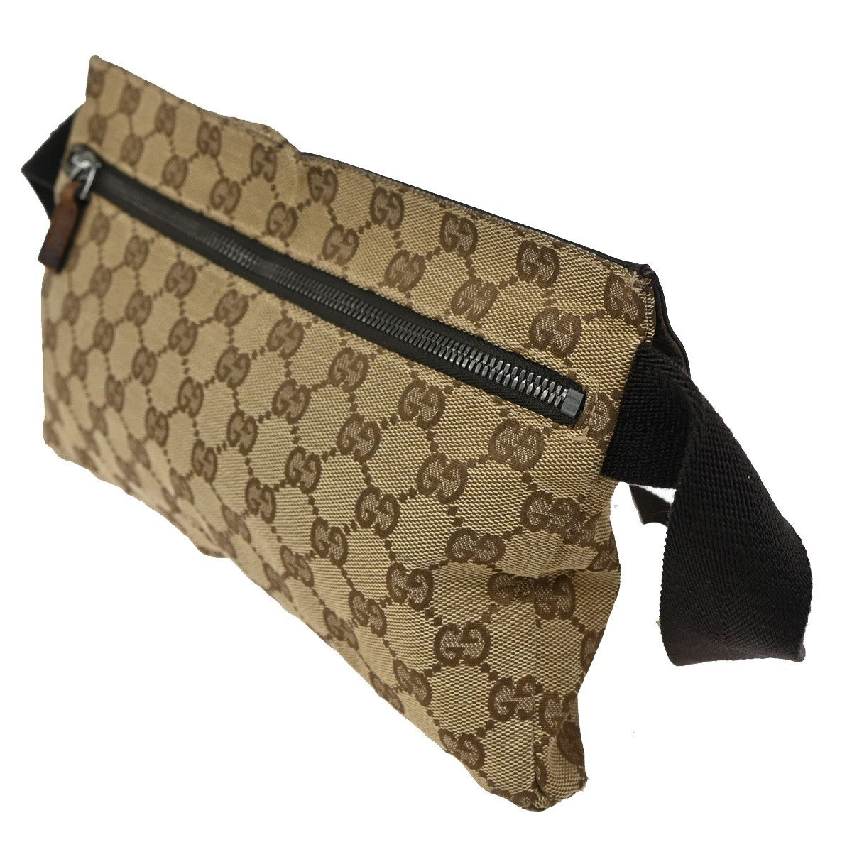 GUCCI GG Pattern Bum Body Bag Canvas Leather Brown Beige SHW Italy 62DA027