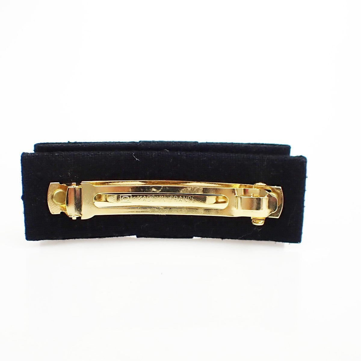 CELINE Logo Double Circle Ribbon Hair Clip Barrette Canvas Black GHW 09KB604
