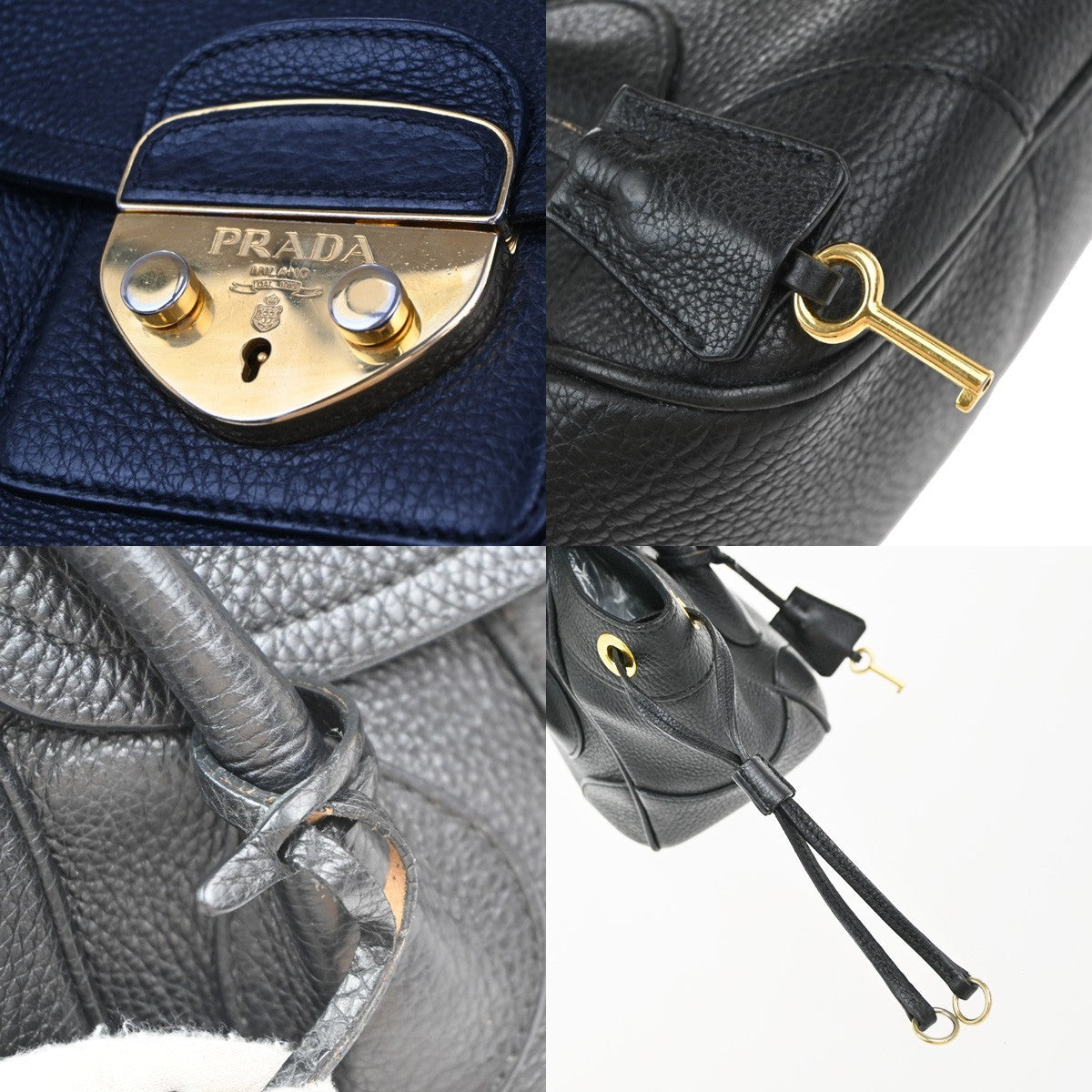 PRADA Logo Shoulder Hand Bag Leather Black GHW 76KP396