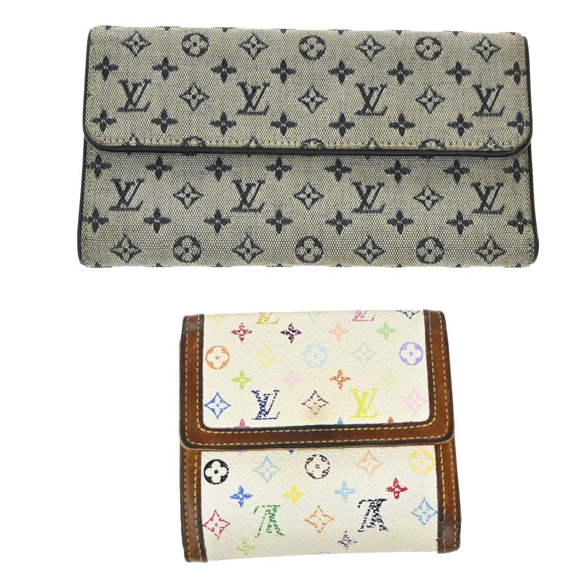 LOUIS VUITTON 2 Set Long Trifold Wallet Monogram Multi Mini Blue White 63KP532