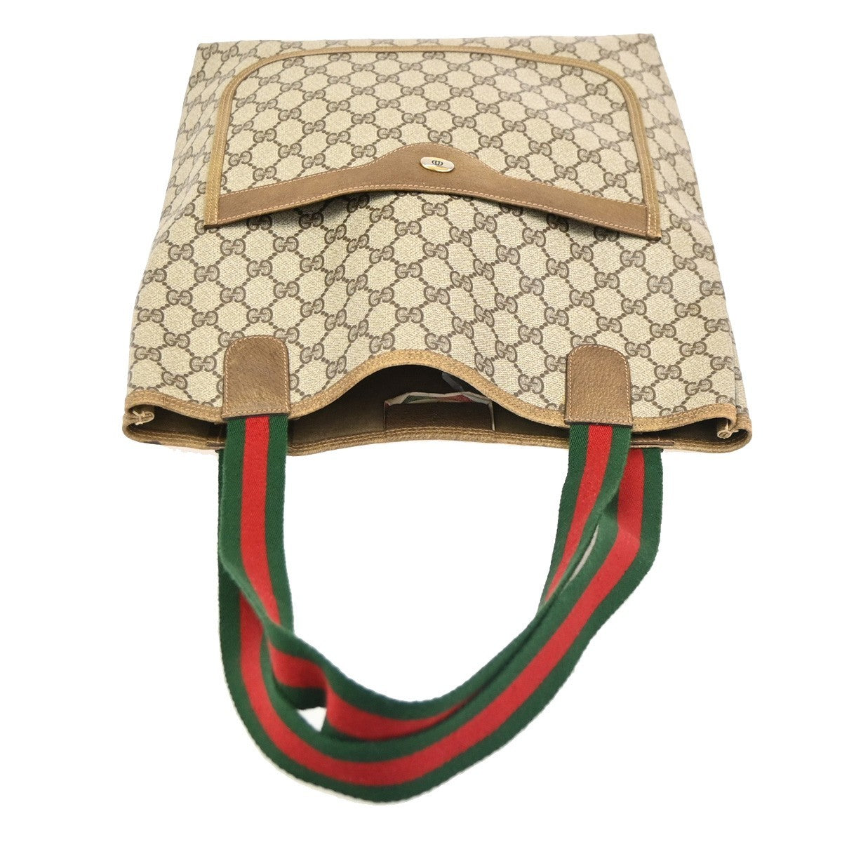 GUCCI Logo GG Sherry Line Hand Tote Bag PVC Leather Brown GHW Italy 61CB009