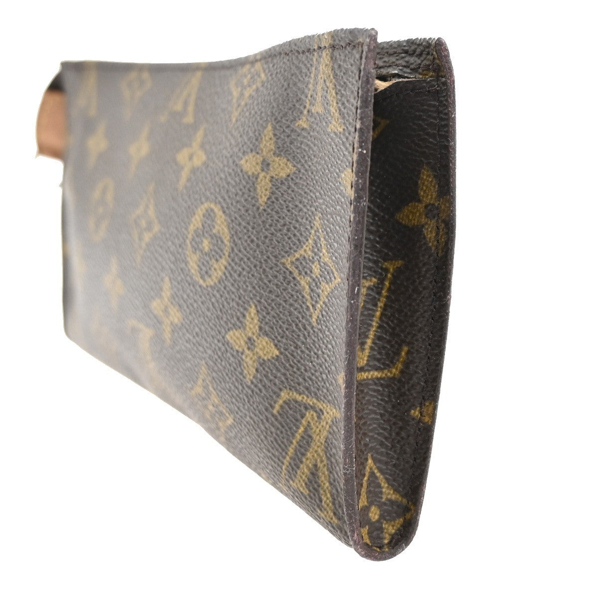 LOUIS VUITTON LV Logo Bucket GM Pouch Bag Monogram Leather Brown Gold 05MA329