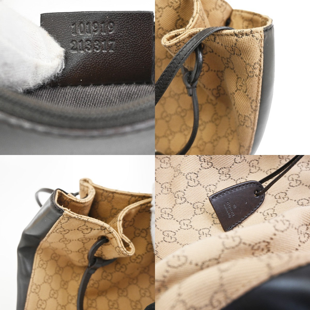 GUCCI Logo GG Pattern Shoulder Tote Bag Canvas Leather Beige Brown Italy 32CA736