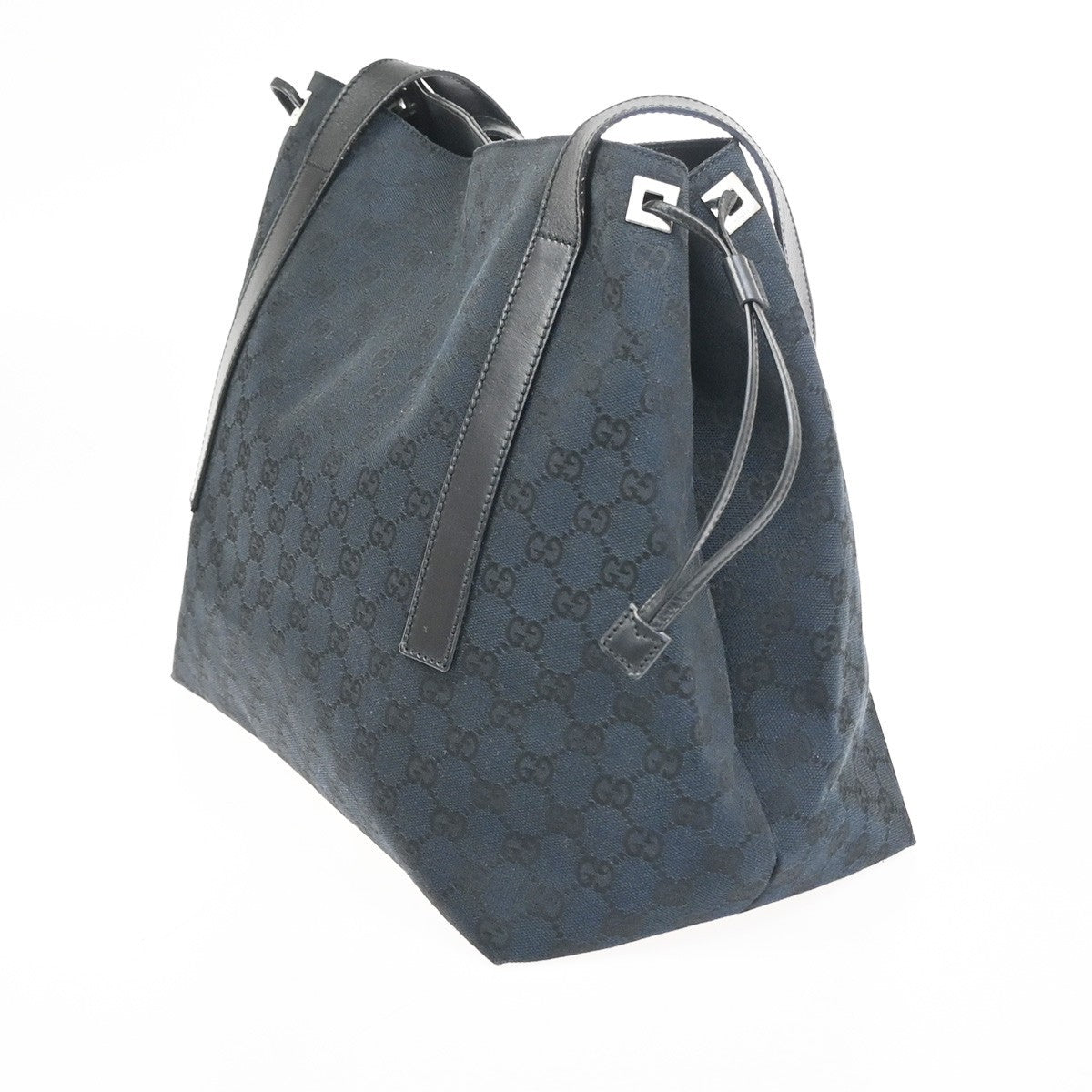 GUCCI Logo GG Pattern Shoulder Tote Bag Canvas Leather Black SHW Italy 80KD022