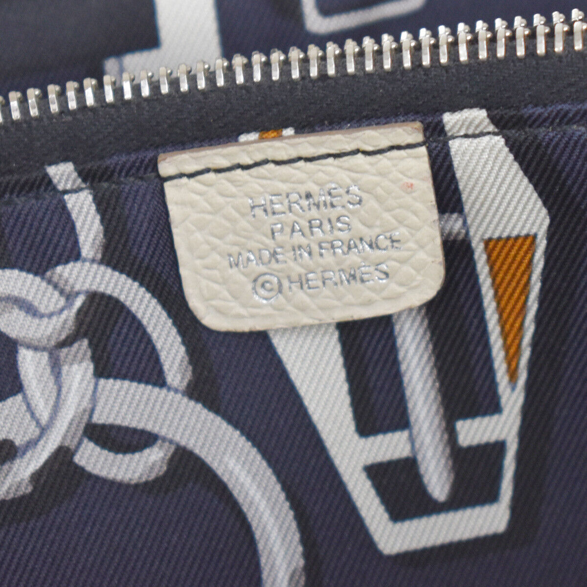 HERMES Azap Long Zipper Wallet Purse Veau Epsom Leather Silk In Craie 72RH515