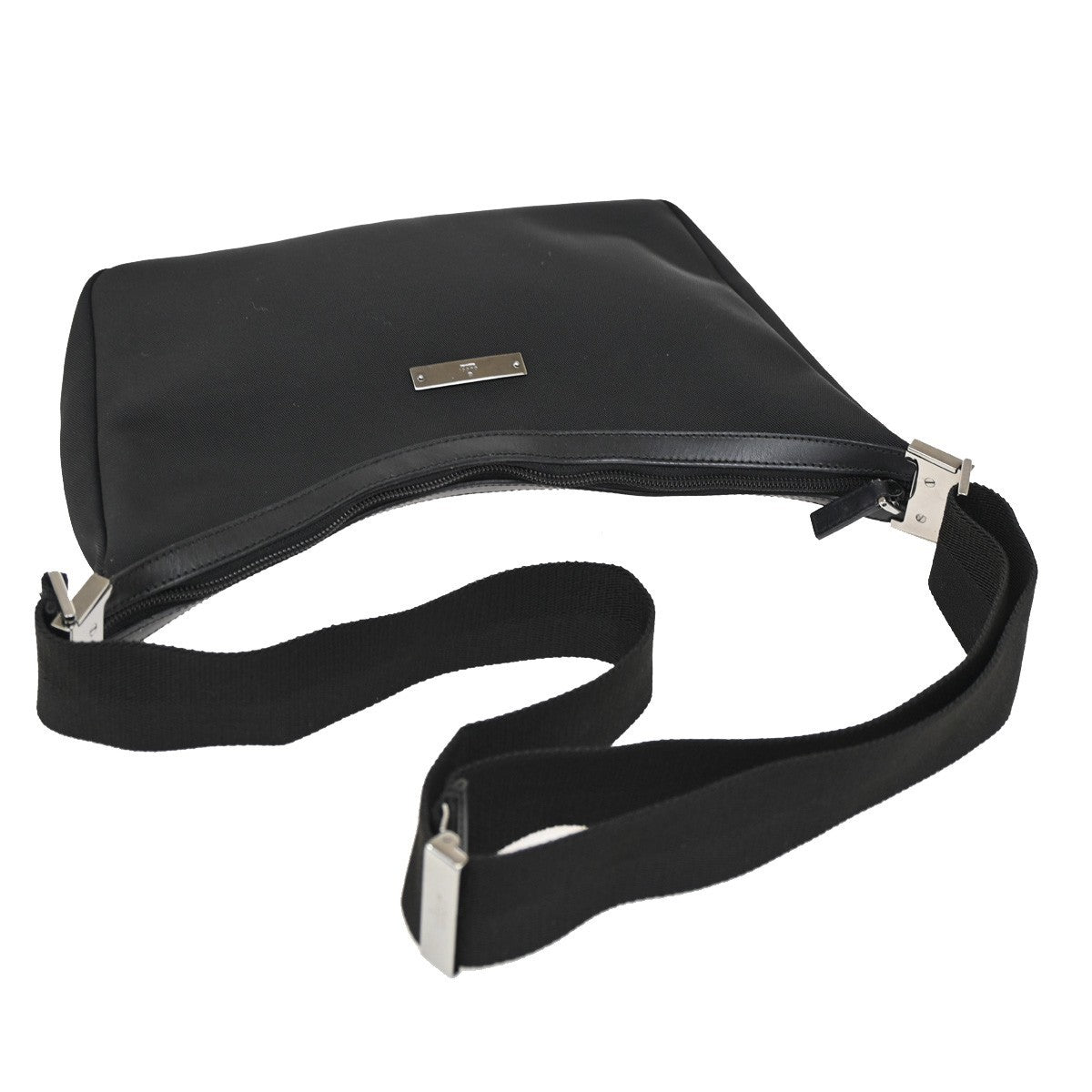 GUCCI Logo Crossbody Shoulder Bag Nylon Leather Black SHW Italy 33DA186