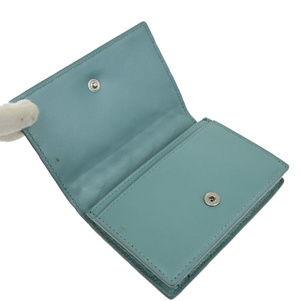 BOTTEGA VENETA Logo Intrecciato Bifold Wallet Purse Leather Blue Italy 67RL011