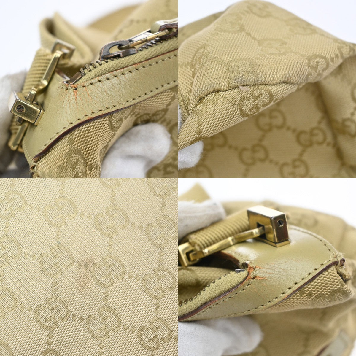 GUCCI Logo GG Pattern Shoulder Bag Canvas Leather Beige GHW Italy 34YJ134