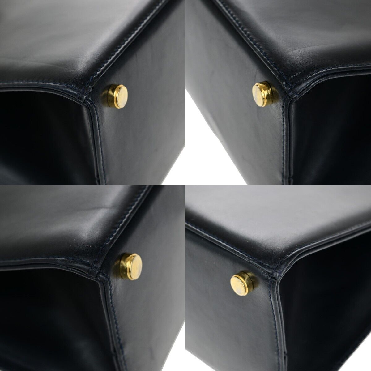 SALVATORE FERRAGAMO Vara Hand Bag Canvas Leather Navy Blue GHW Italy 66EB622