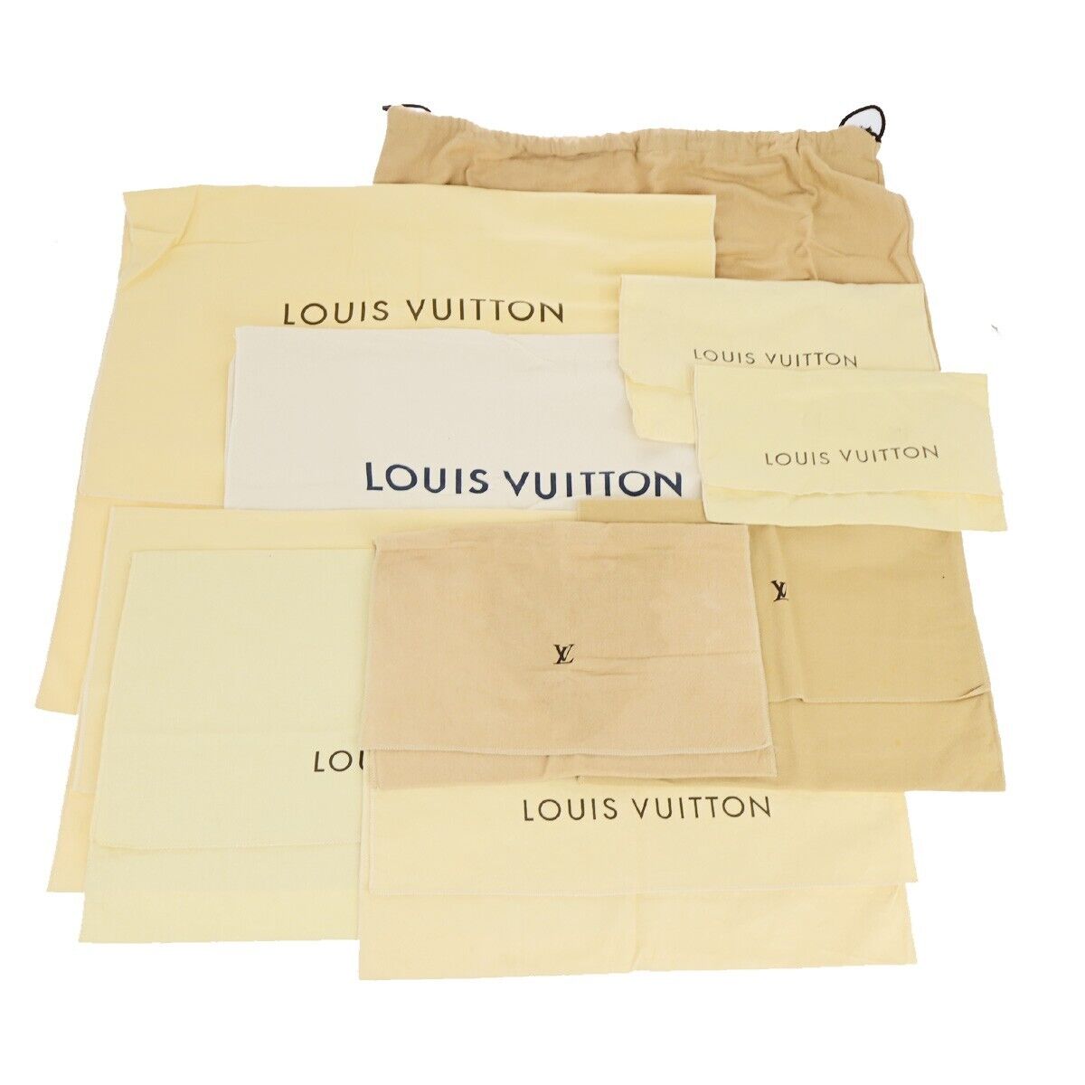 LOUIS VUITTON Logo 10 Set Dust Bag Drawstring Canvas Cotton Beige Brown 09YG350