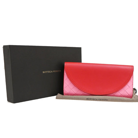 BOTTEGA VENETA Intrecciato Bicolor Bifold Long Wallet Leather Pink Red 37RF975