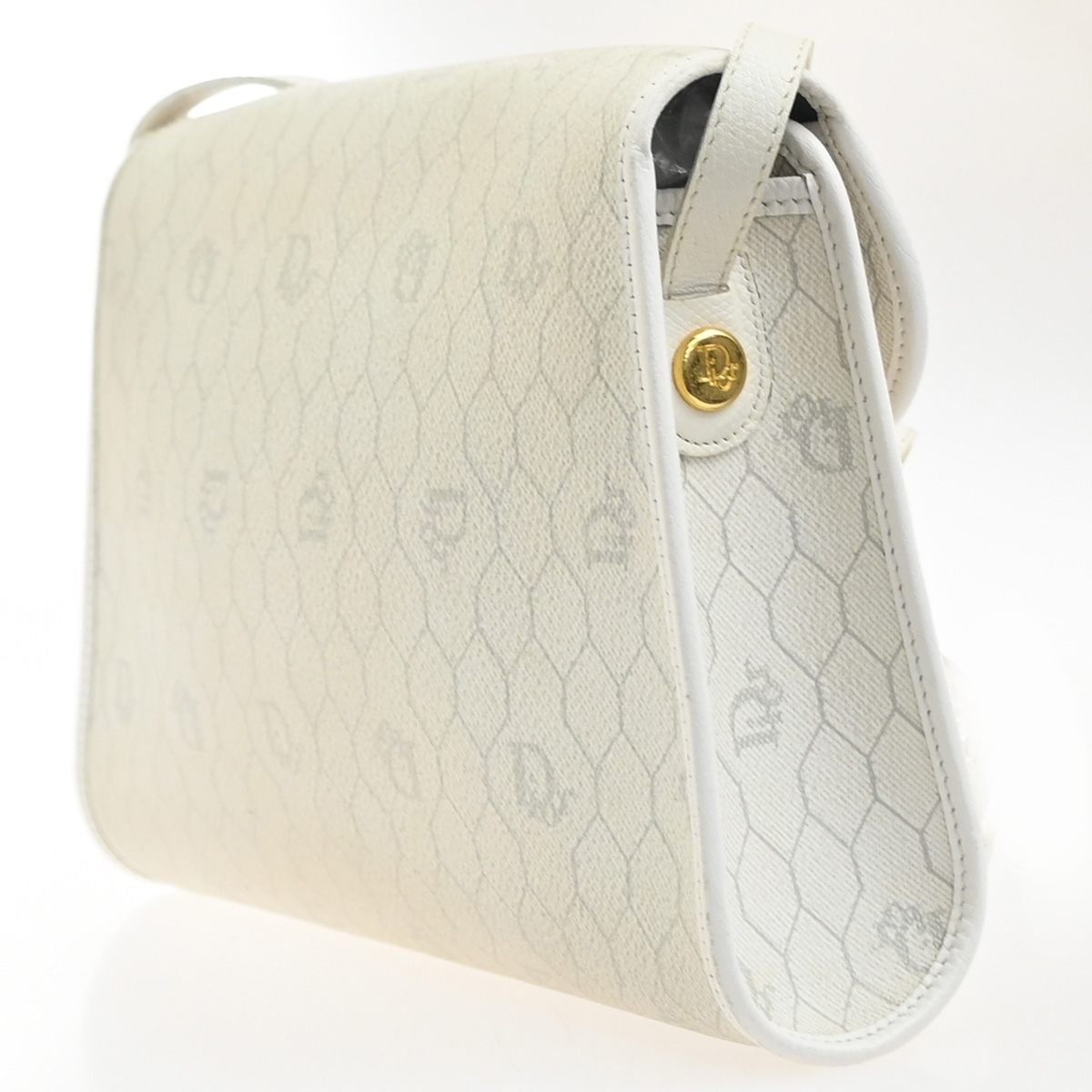 CHRISTIAN DIOR Honeycomb pattern Shoulder Bag PVC Leather White France 30MA503
