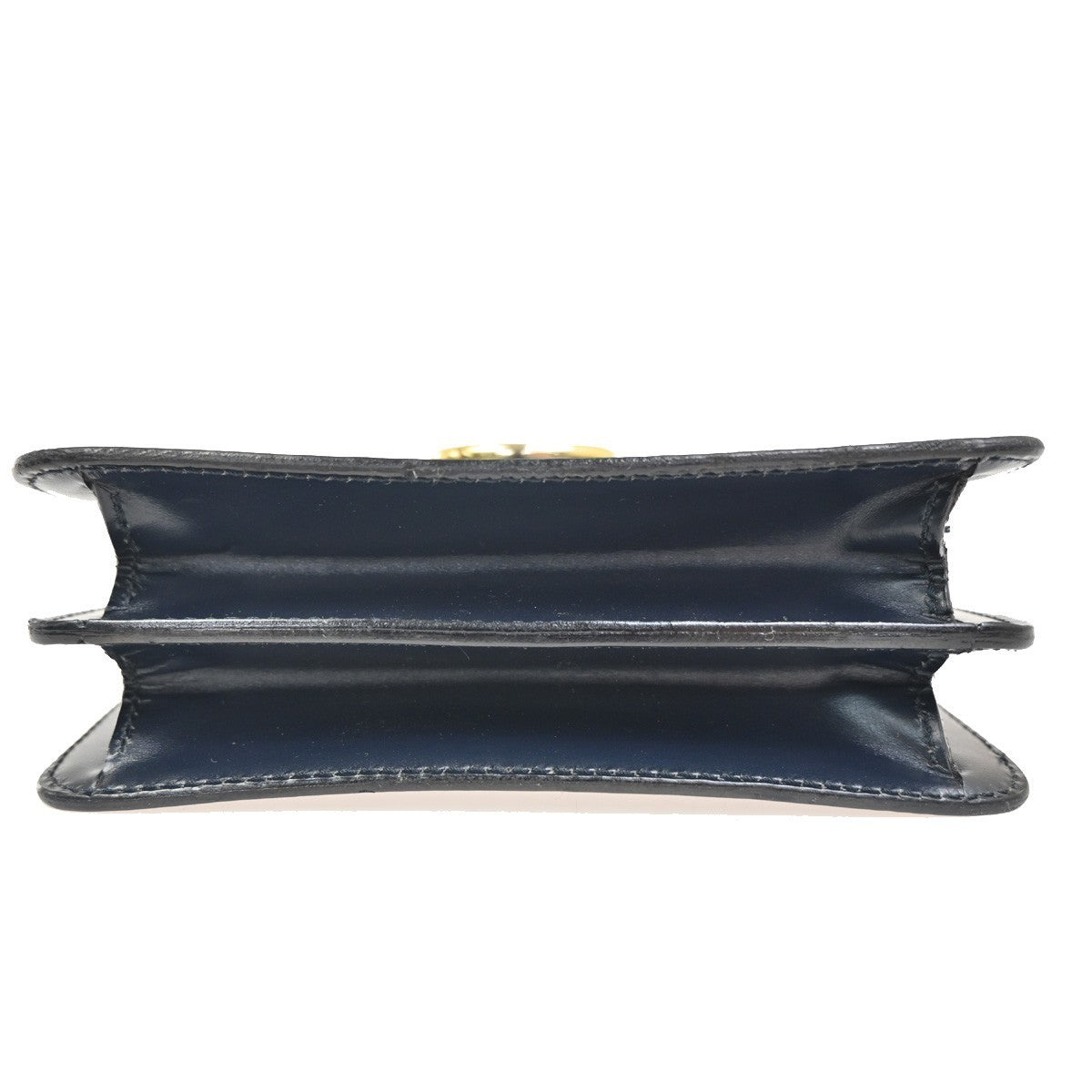 CELINE Logo Gancini Top Handle Hand Bag Leather Navy Blue Gold Italy 38TA361