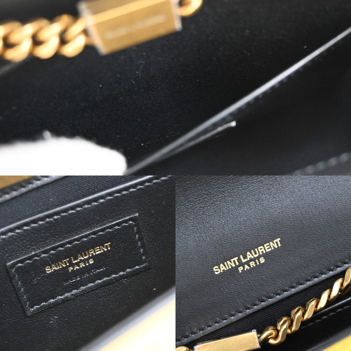 SAINT LAURENT YSL 2Way Dot Chain Shoulder Clutch Bag Yellow Black GHW 45RF959
