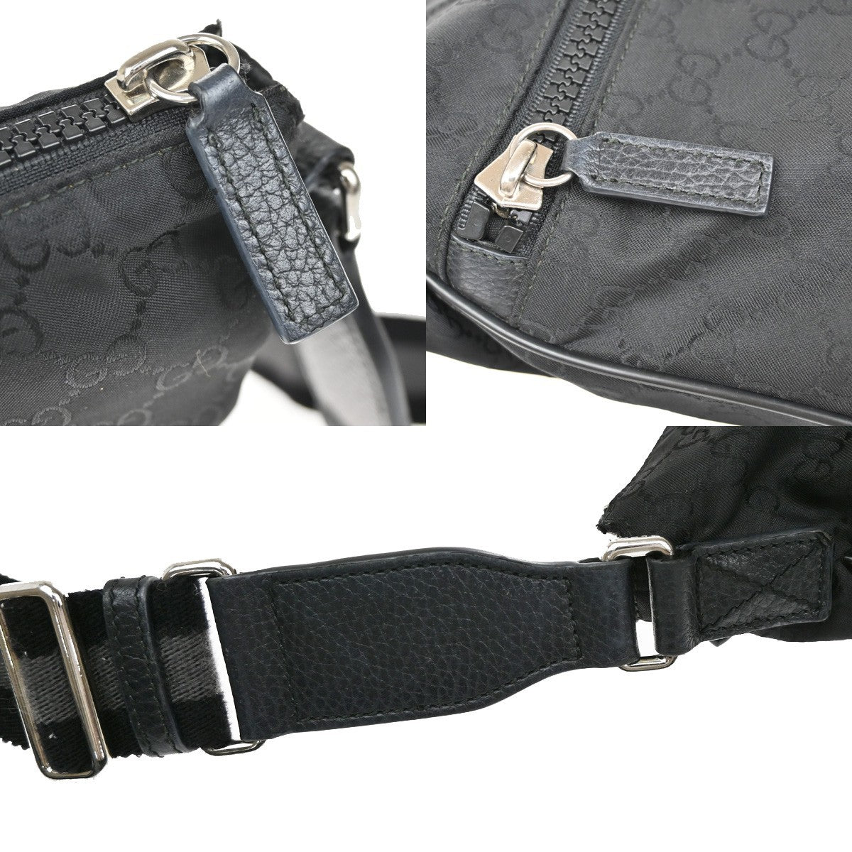 GUCCI GG Pattern Crossbody Shoulder Bag Canvas Leather Black Italy 31KB394