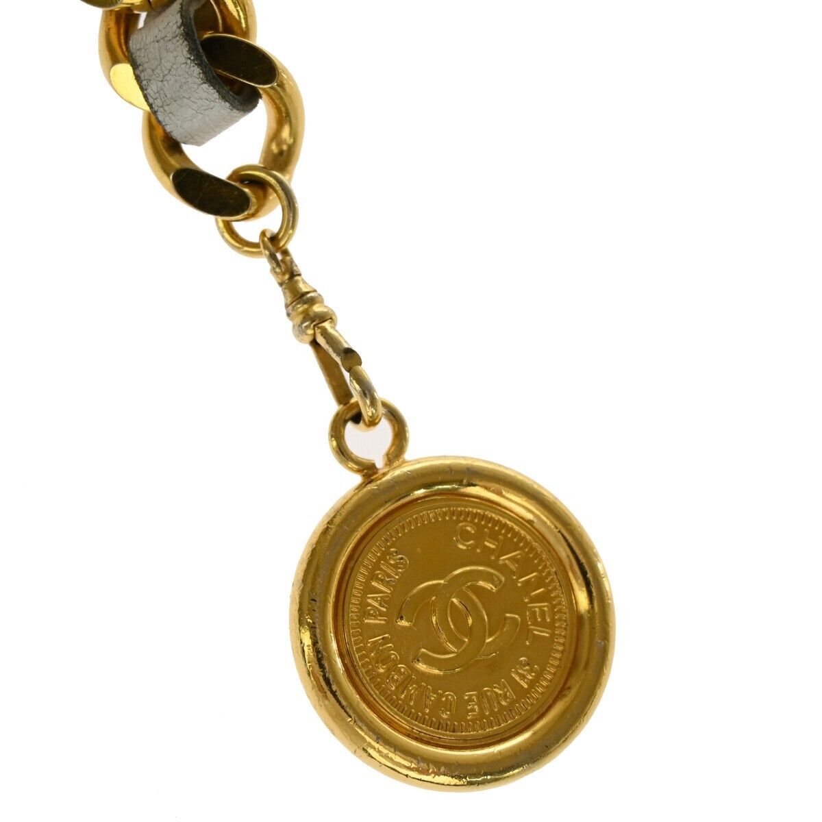CHANEL CC Coin Medallion Charm Chain Belt Leather White GHW Accessory 95RJ347