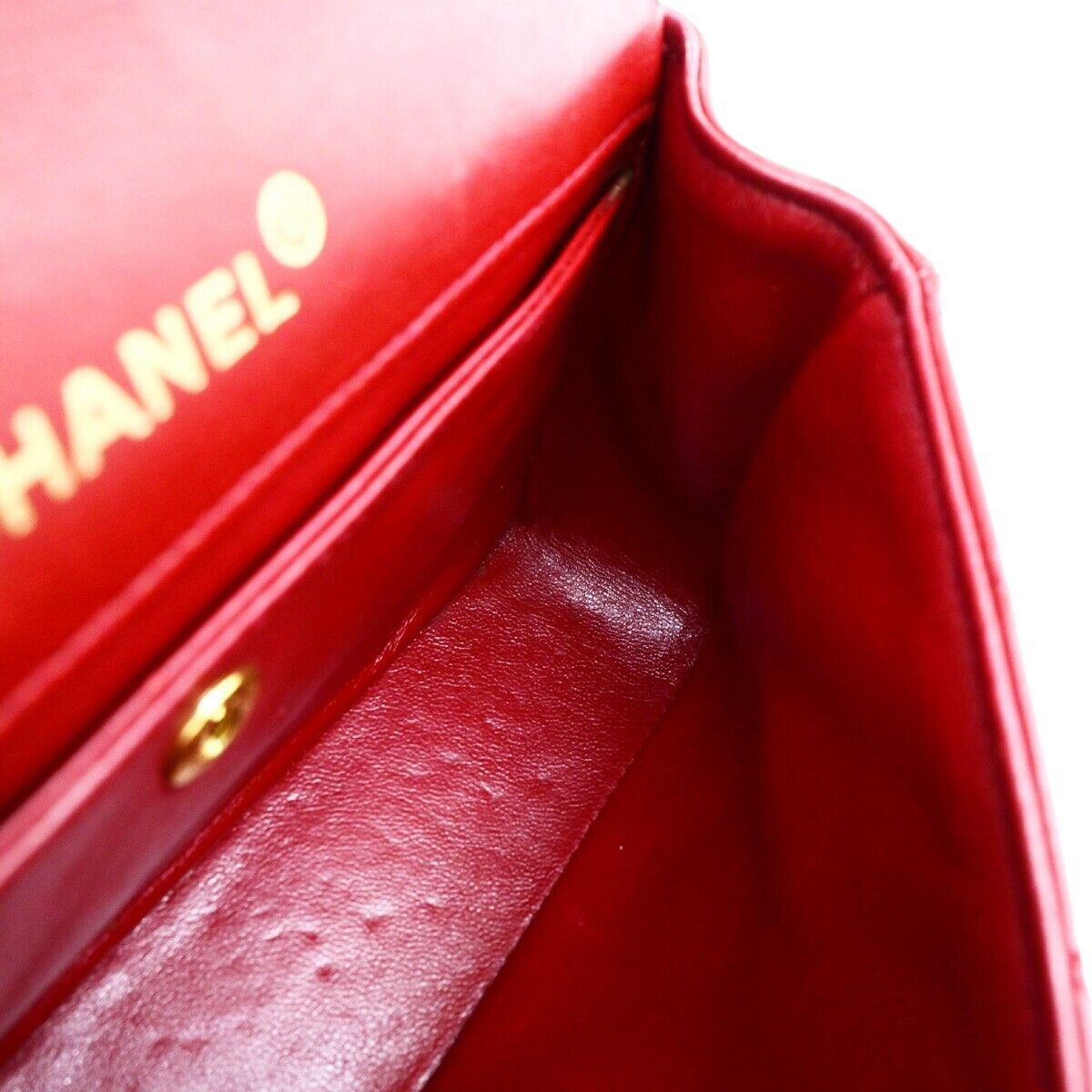 CHANEL CC Logo Mini Matelasse Chain Shoulder Bag Leather Red Vintage 310RF238