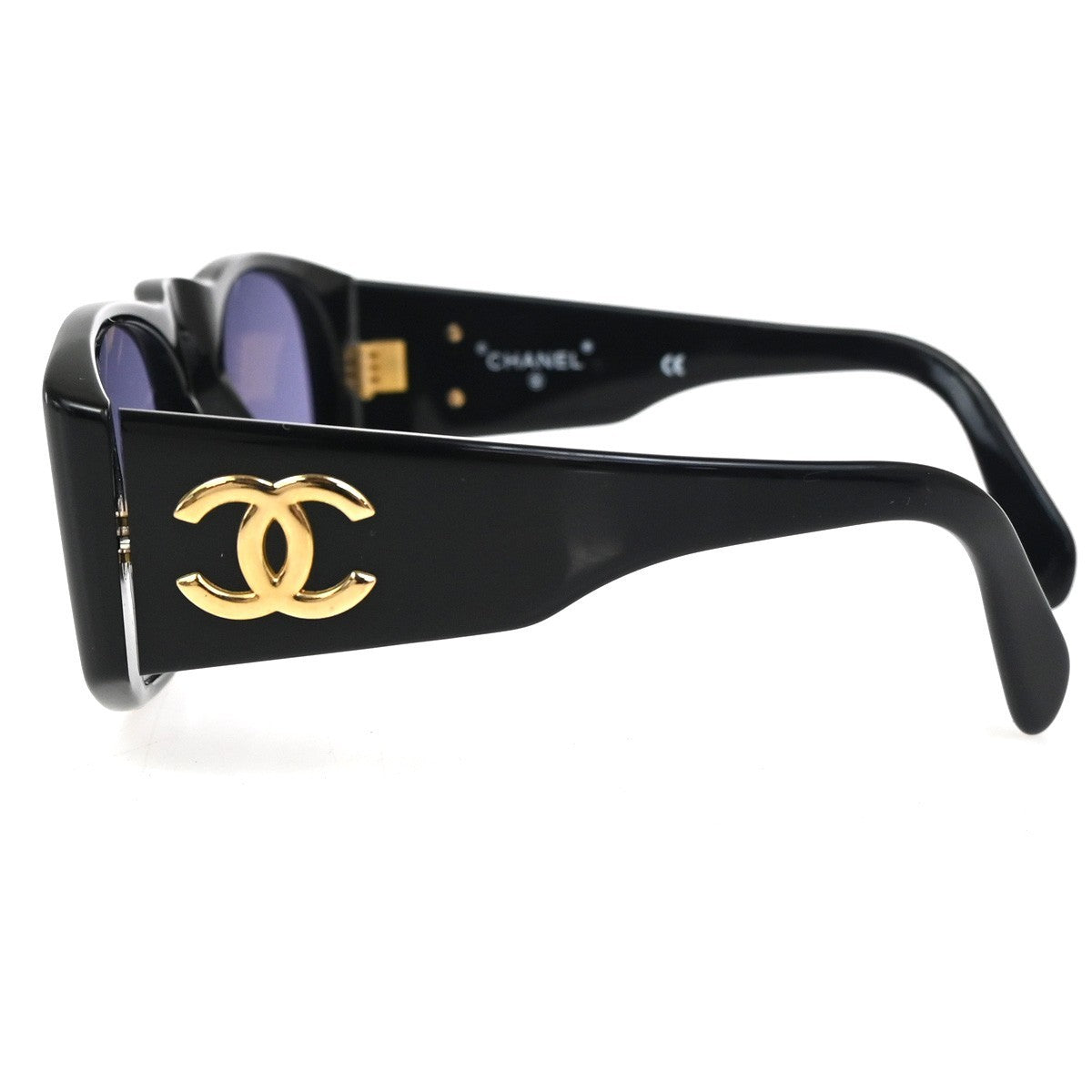CHANEL CC Logo Sunglasses Eye Wear Plastic Black Gold Italy 01451 63RL896