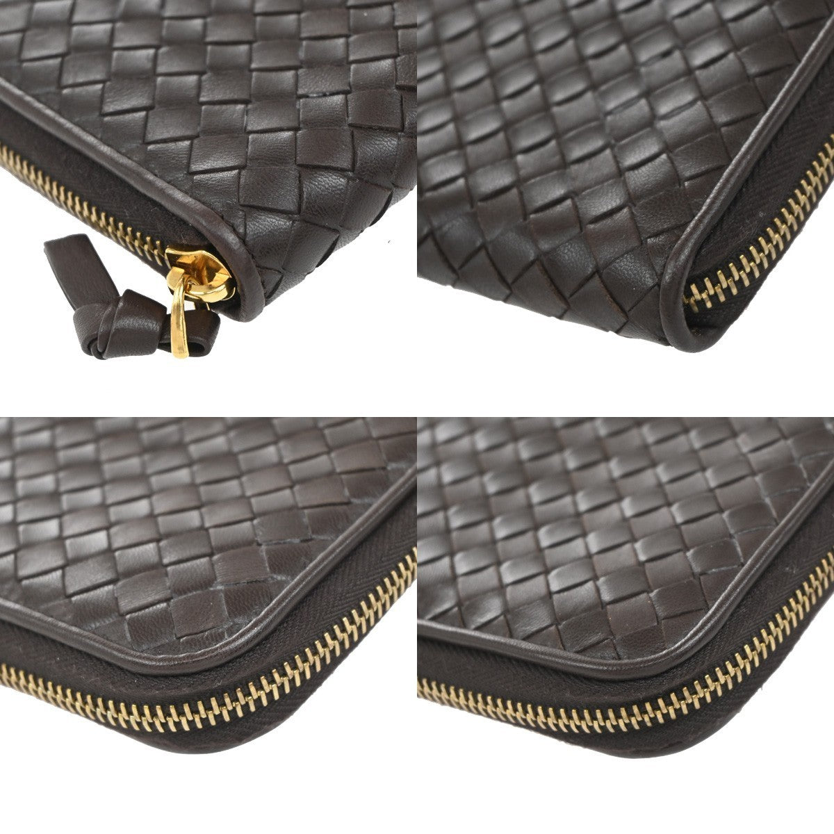 BOTTEGA VENETA Logo Intrecciato Long Zipper Around Wallet Leather Brown 65KP233