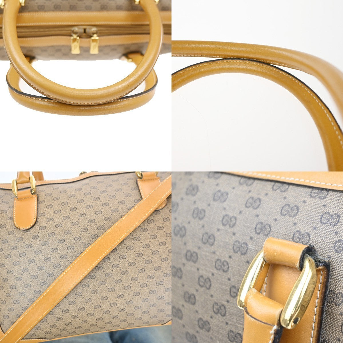 GUCCI Logo GG Pattern 2way Shoulder Hand Bag PVC Leather Beige GHW Italy 38MA555
