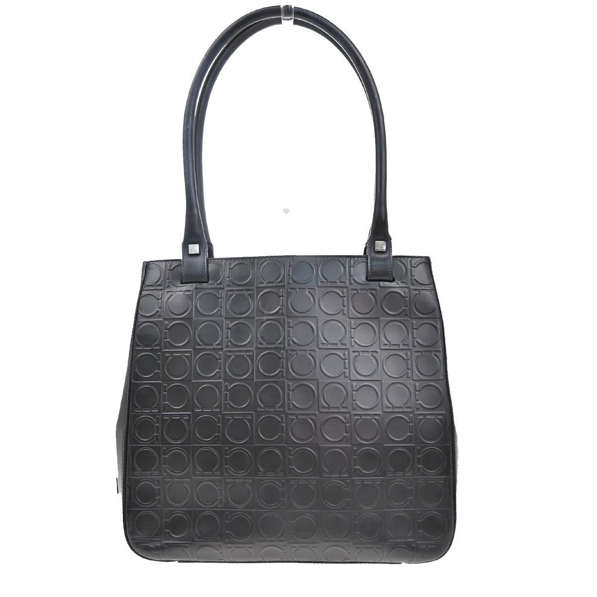SALVATORE FERRAGAMO Gancini Hand Bag Embodding Leather Black Italy 67EF943