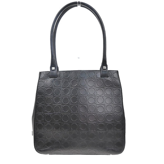 SALVATORE FERRAGAMO Gancini Hand Bag Embodding Leather Black Italy 67EF943