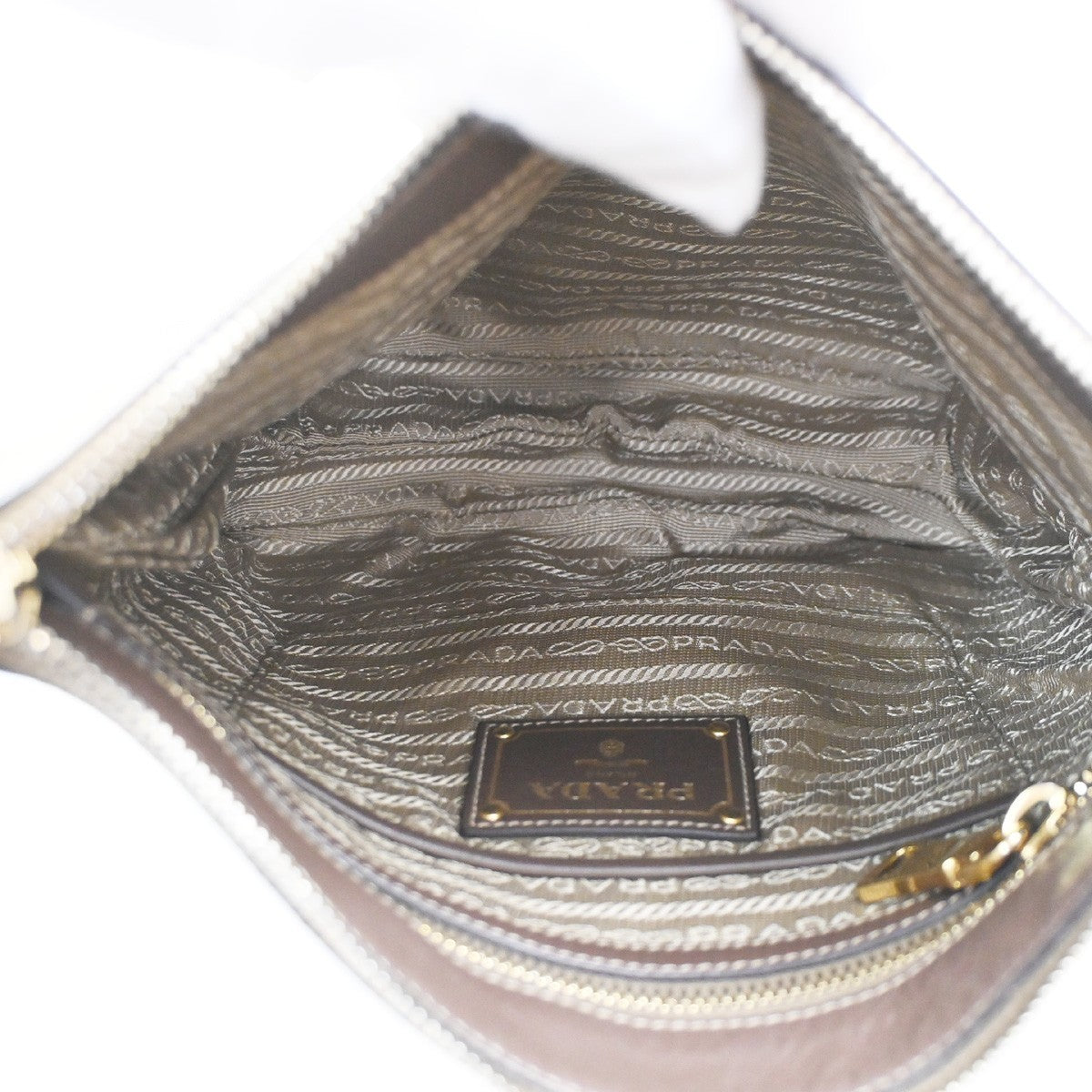 PRADA MILANO Logo Jacquard Shoulder Bag  Leather  Canvas  Brown 19SA060
