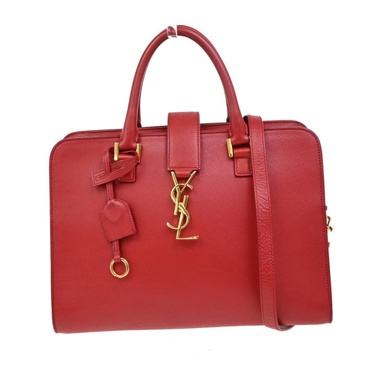 SAINT LAURENT YSL Logo Cabas 2 Way Hand Bag Leather Red GHW Italy 95RL253