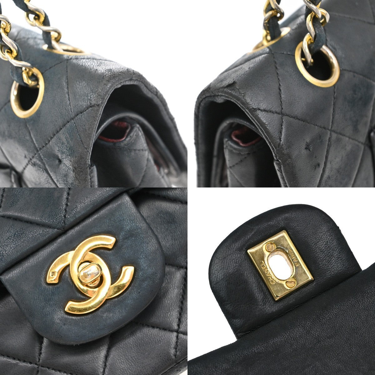 CHANEL Matelasse 25 Double Flap Chain Shoulder Bag Leather BK Vintage 330RF658