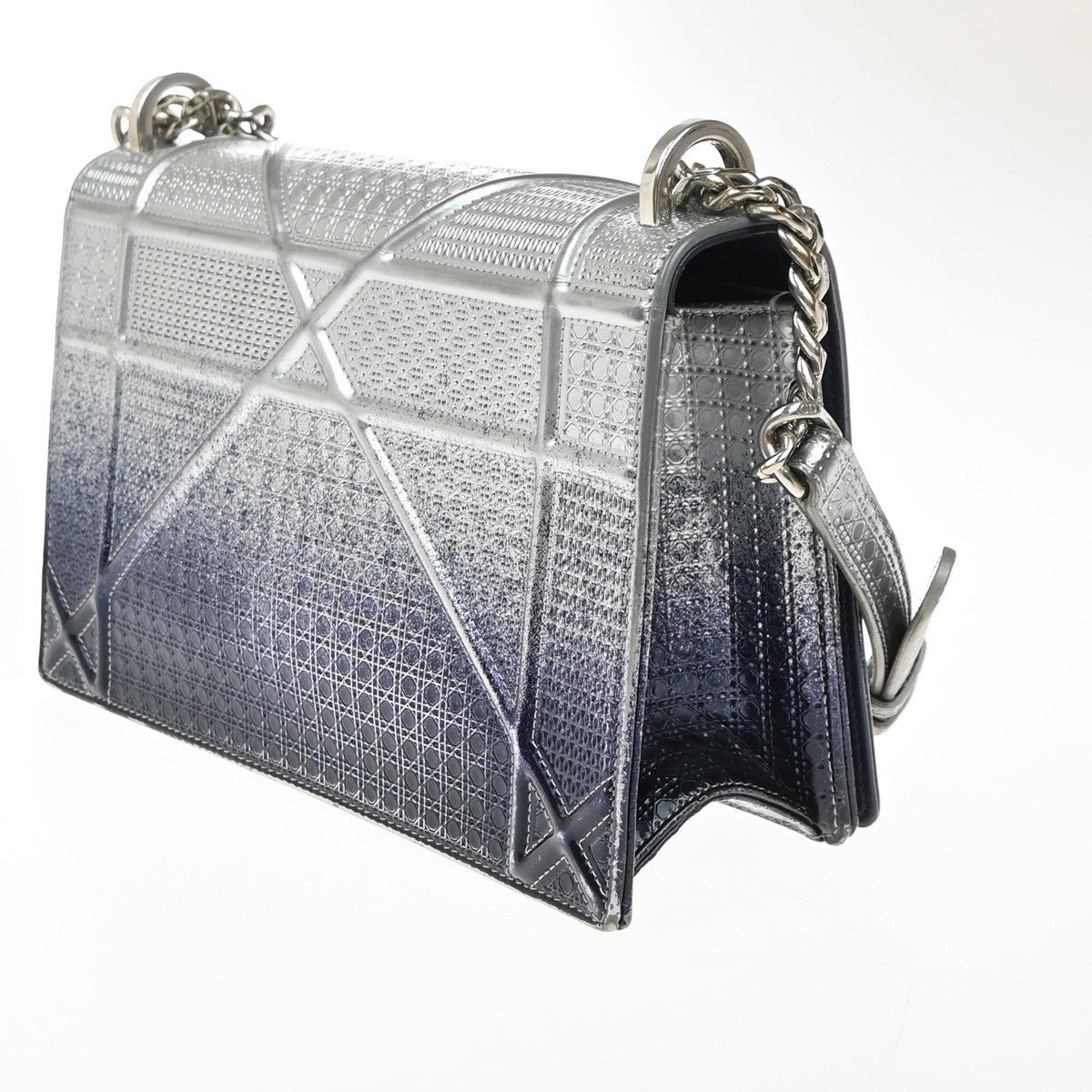 CHRISTIAN DIOR Diorama Chain Shoulder Bag Embossing Leather Blue Silver 12EG331