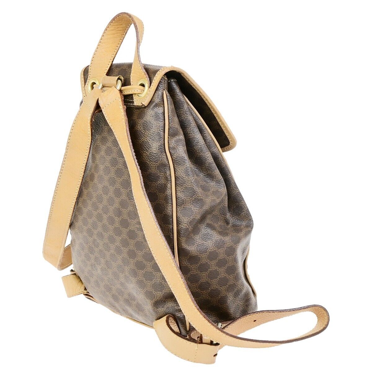 CELINE Logo Macadam Pattern Backpack Bag PVC Leather Brown GHW 67EC951
