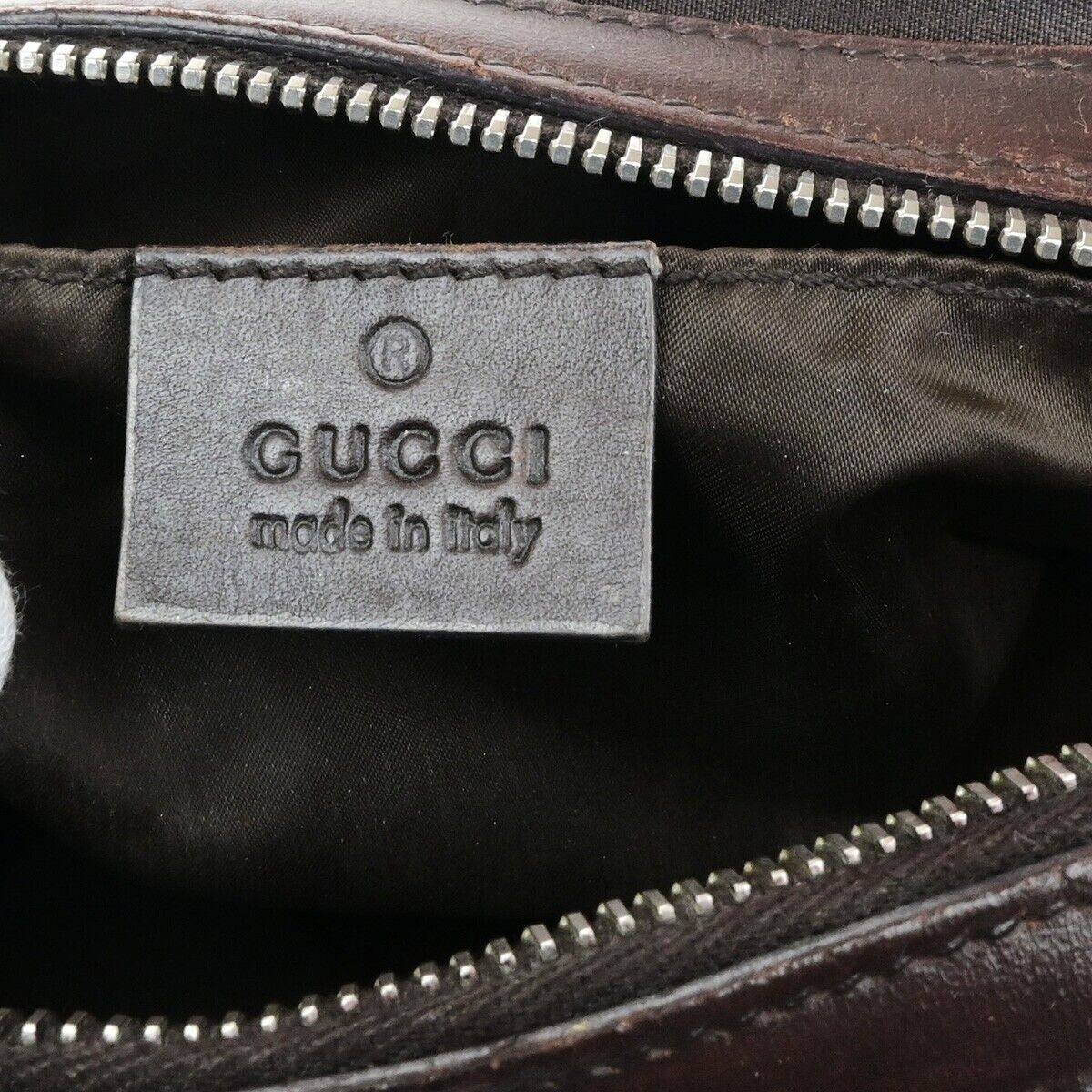 GUCCI Logo Diamante Sherry Pouch Bag Nylon Leather Brown SHW Italy 08ED673