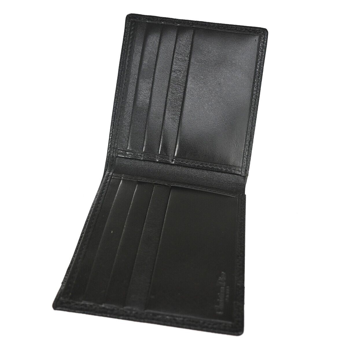 CHRISTIAN DIOR Logo Bifold Wallet Purse Leather Black Gold-Plated Spain 02EA091