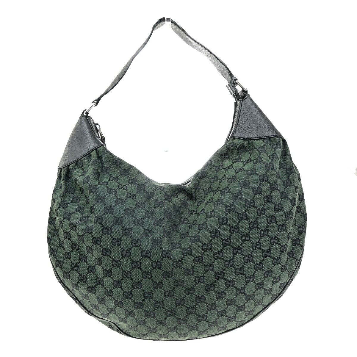 GUCCI Logo GG Pattern Shoulder Tote Bag Canvas Leather Green Black Italy 87EE030