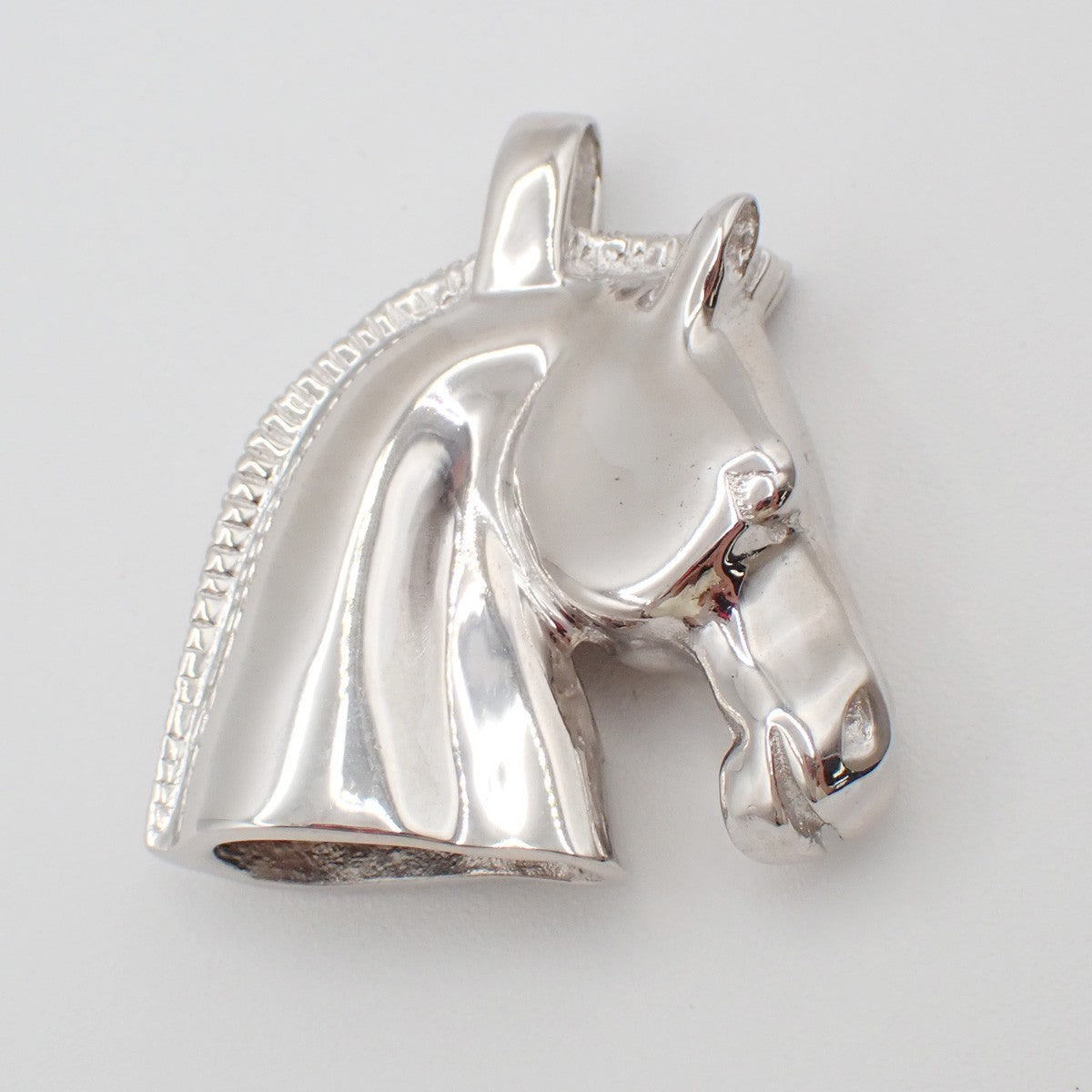 HERMES Logo Cheval Horse Necklace Pendant Top Silver Plated 31RL459