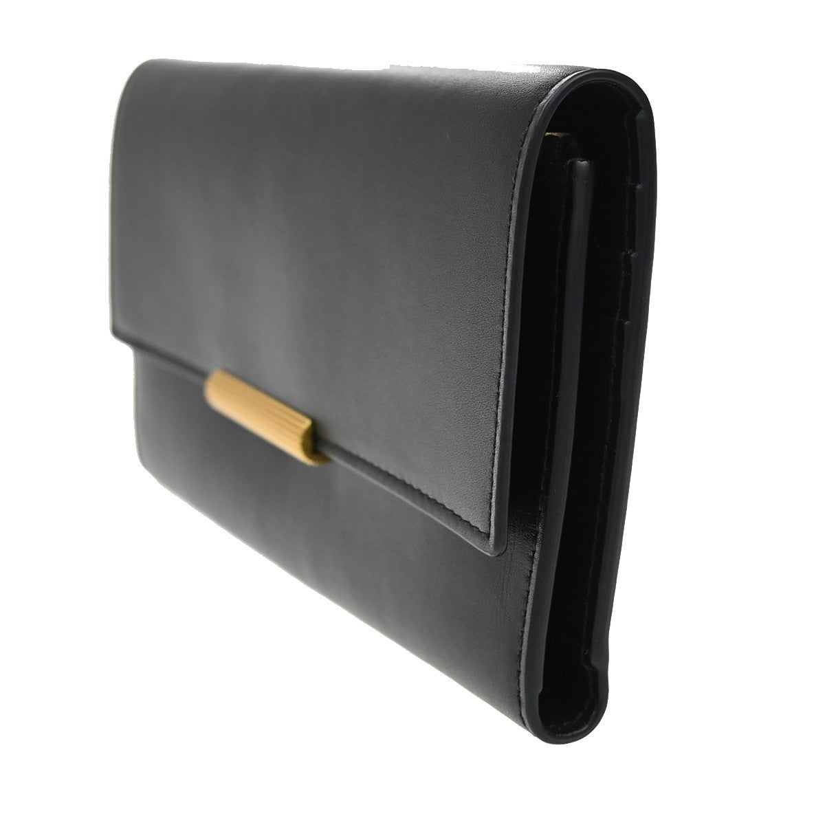 BOTTEGA VENETA Logo Long Trifold Wallet Leather Black GHW Italy 05KB168