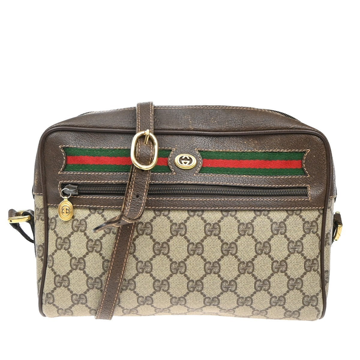GUCCI Logo GG Pattern Sherry Shoulder Bag PVC Leather Brown Italy 65KP455